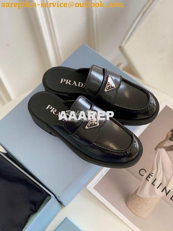 Replica Prada Brushed Leather Mules 1D652M Black 5