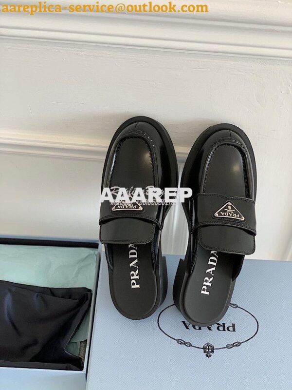 Replica Prada Brushed Leather Mules 1D652M Black 6