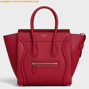 Replica Celine Micro Luggage Tote Bag In Red Drummed Calfskin