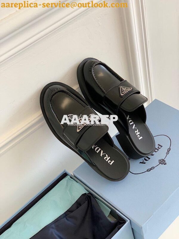 Replica Prada Brushed Leather Mules 1D652M Black 7