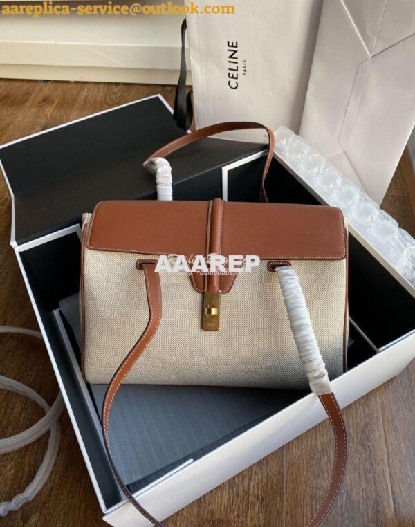 Replica Celine Medium Soft 16 In Textile And Calfskin Natural Tan 1955