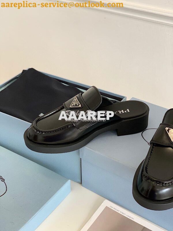 Replica Prada Brushed Leather Mules 1D652M Black 9