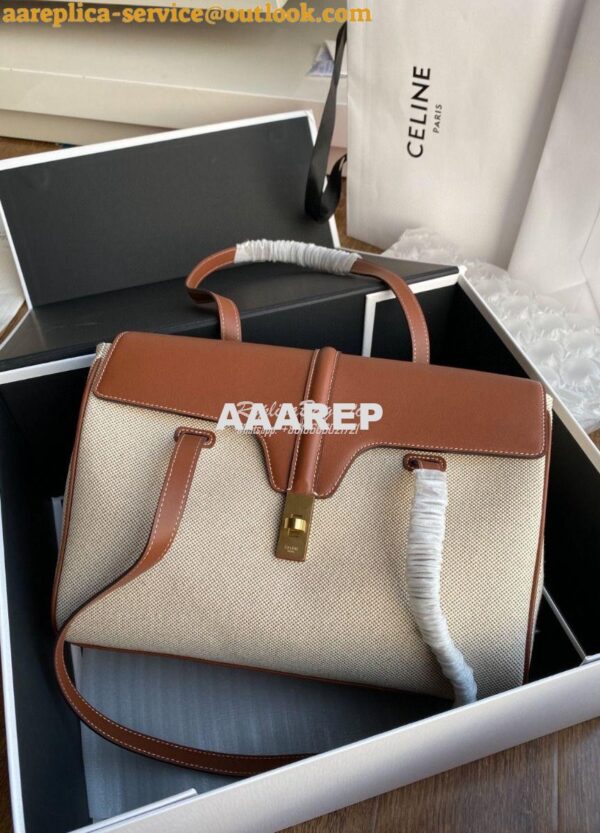 Replica Celine Medium Soft 16 In Textile And Calfskin Natural Tan 1955 2