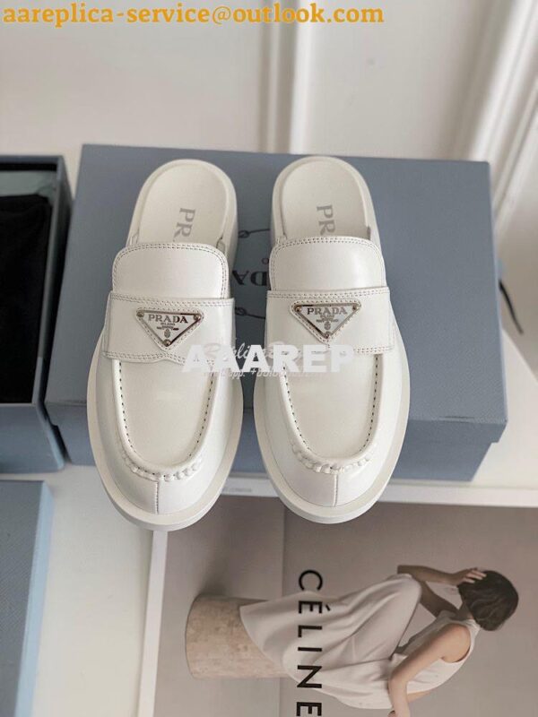 Replica Prada Brushed Leather Mules 1D652M White 3