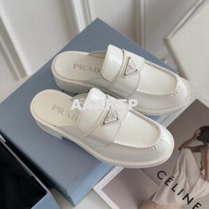 Replica Prada Brushed Leather Mules 1D652M White 2