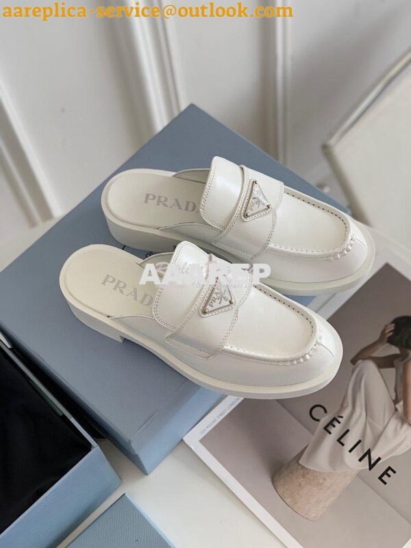 Replica Prada Brushed Leather Mules 1D652M White 4