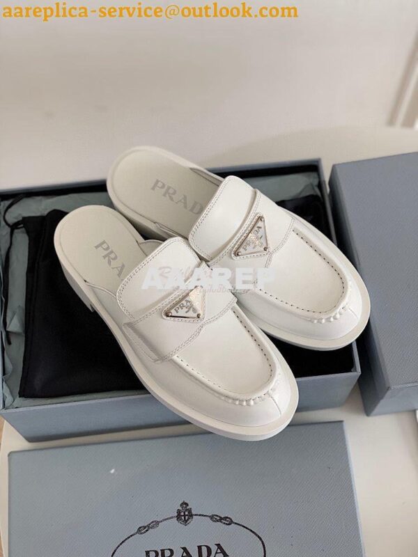 Replica Prada Brushed Leather Mules 1D652M White 5