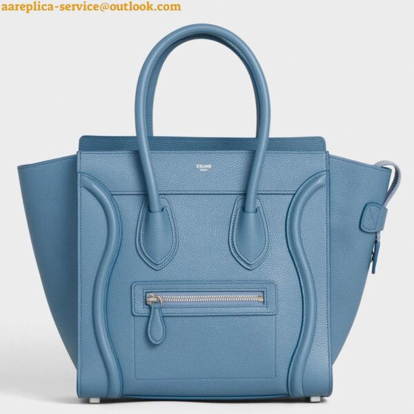 Replica Celine Micro Luggage Tote Bag In Slate Blue Drummed Calfskin 3