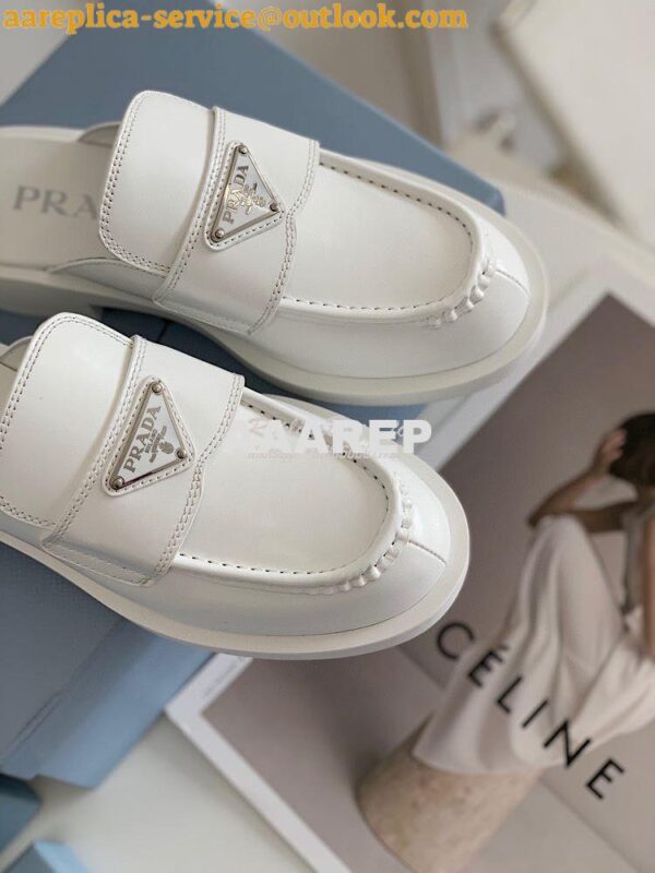 Replica Prada Brushed Leather Mules 1D652M White 7