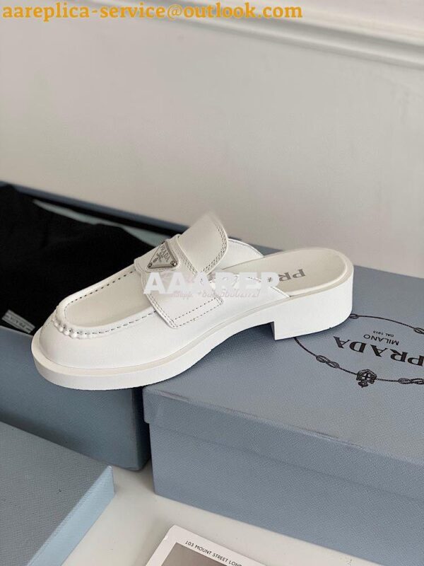 Replica Prada Brushed Leather Mules 1D652M White 8