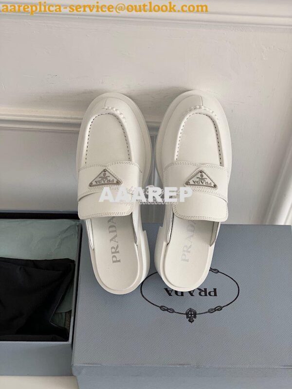 Replica Prada Brushed Leather Mules 1D652M White 9