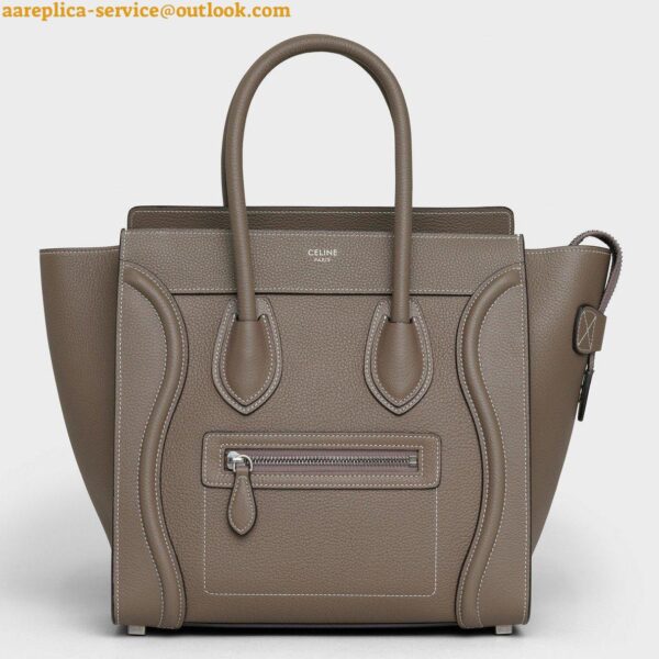 Replica Celine Micro Luggage Tote Bag In Souris Drummed Calfskin 3