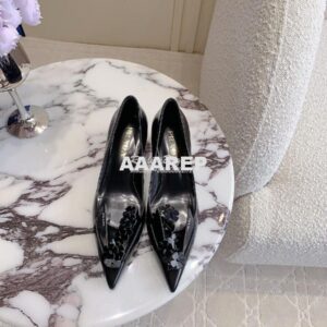 Replica Prada Brushed Leather Pumps With Floral Appliqués 1I300N