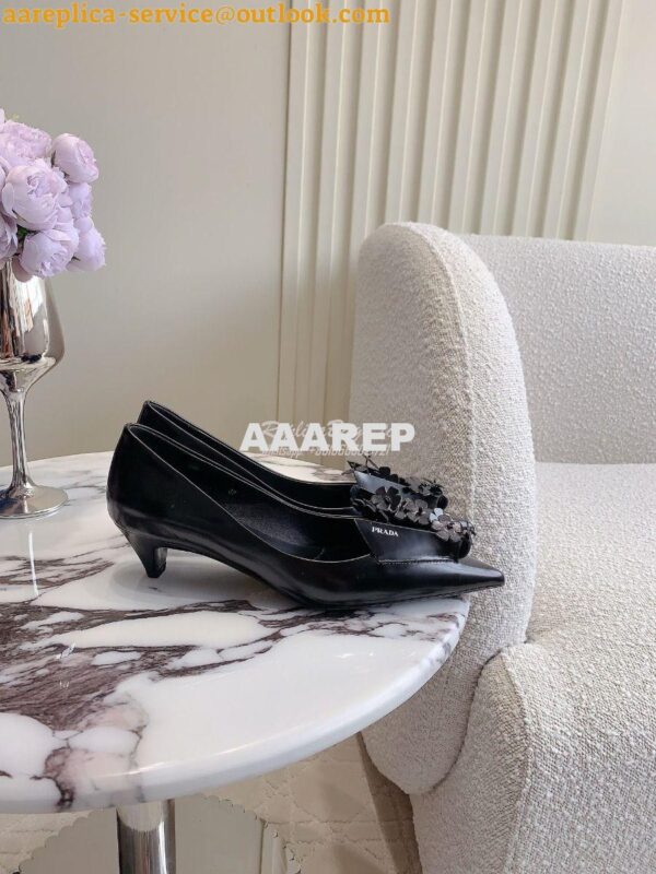 Replica Prada Brushed Leather Pumps With Floral Appliqués 1I300N 4