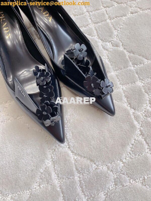 Replica Prada Brushed Leather Pumps With Floral Appliqués 1I300N 5