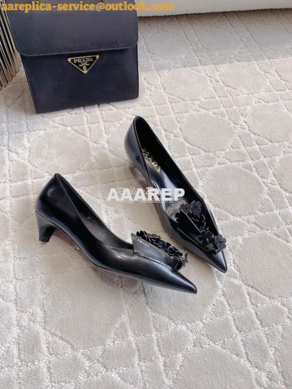 Replica Prada Brushed Leather Pumps With Floral Appliqués 1I300N 7