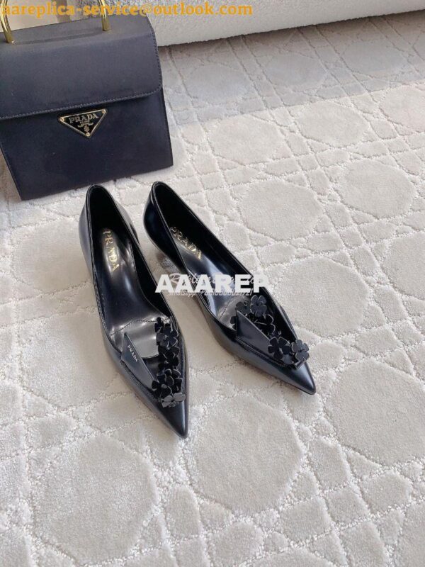 Replica Prada Brushed Leather Pumps With Floral Appliqués 1I300N 8