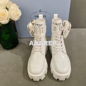 Replica Prada Brushed Rois Leather And Nylon Boots 1T255M White