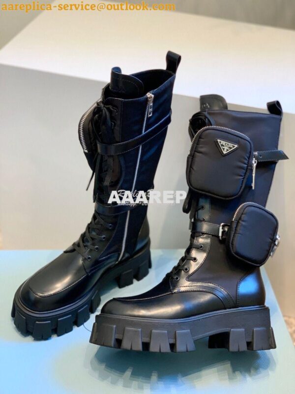 Replica Prada Brushed Rois Leather and Nylon Boots 1W257M 3