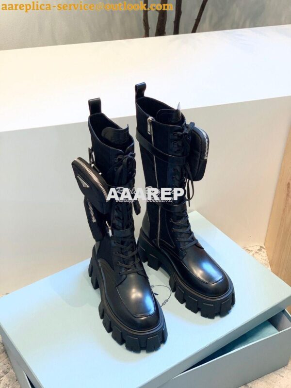 Replica Prada Brushed Rois Leather and Nylon Boots 1W257M 3