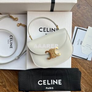 Replica Celine Mini Besace Clea In Shiny Calfskin 10L063 Chalk 2