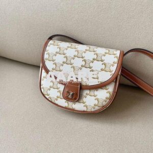 Replica Celine Mini Besace In Triomphe Canvas And Calfskin 196702 Whit 2