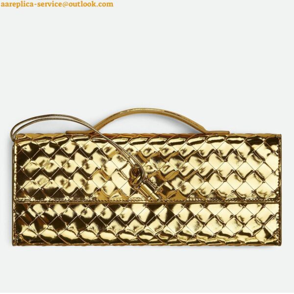 Replica Bottega Veneta Andiamo Clutch with Handle in Gold Metallic Leather 3