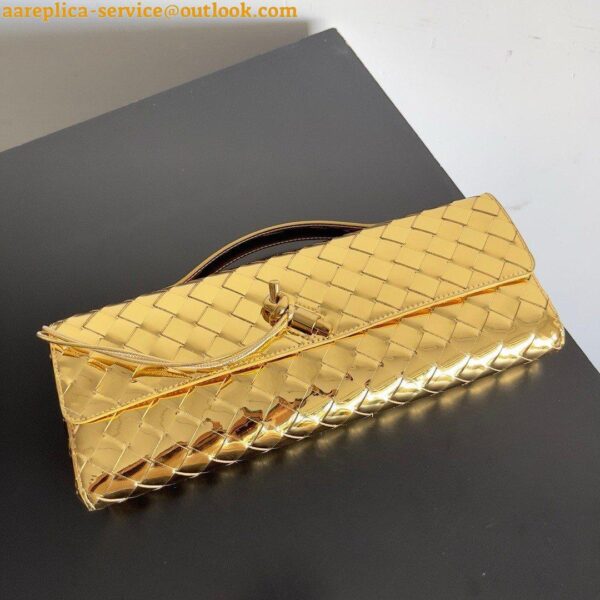 Replica Bottega Veneta Andiamo Clutch with Handle in Gold Metallic Leather 5