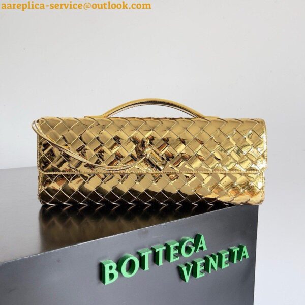 Replica Bottega Veneta Andiamo Clutch with Handle in Gold Metallic Leather 8