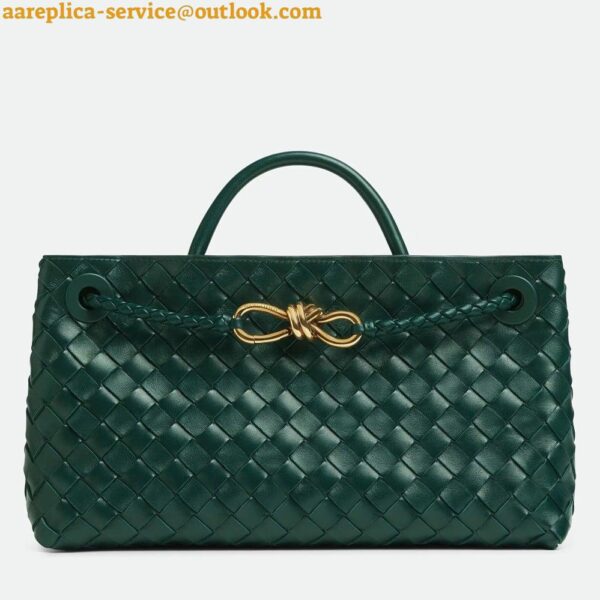 Replica Bottega Veneta Andiamo Small East/West Bag in Green Intrecciato Lambskin 3