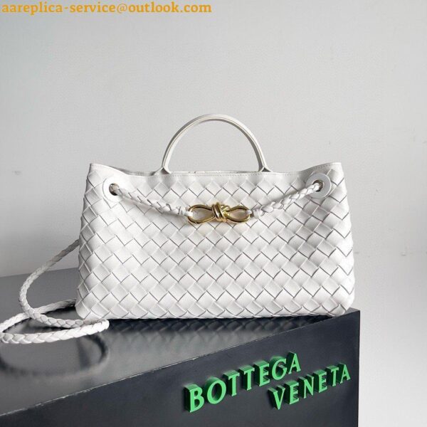 Replica Bottega Veneta Andiamo Small East/West Bag in White Intrecciato Lambskin 10