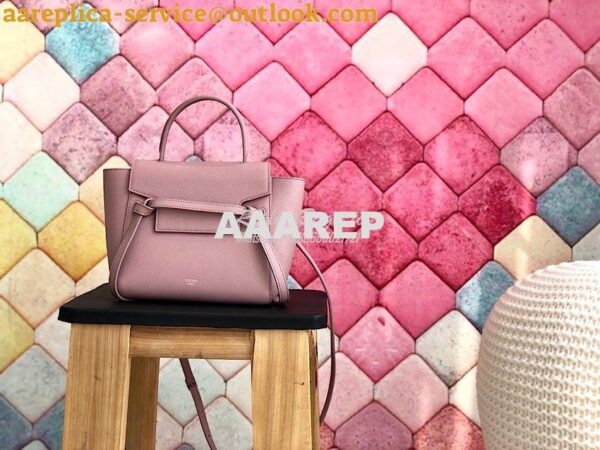 Replica Celine Nano Belt Bag Barbie Pink Grained Calfskin 185003 10