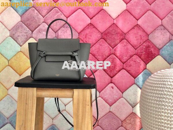 Replica Celine Nano Belt Bag In dark grey Grained Calfskin 185003