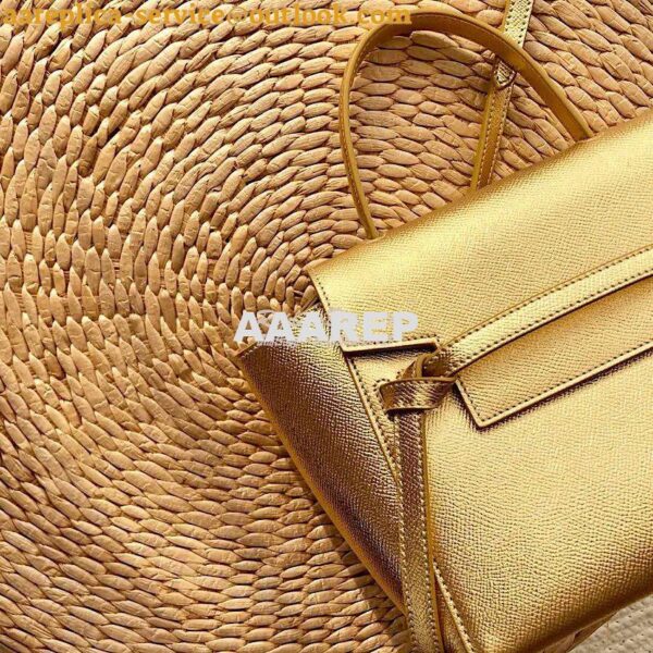 Replica Celine Nano Belt Bag in Gold Laminated Grained Calfskin 185003 2