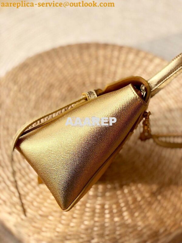 Replica Celine Nano Belt Bag in Gold Laminated Grained Calfskin 185003 3