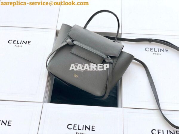 Replica Celine Nano Belt Bag In grey Grained Calfskin 185003