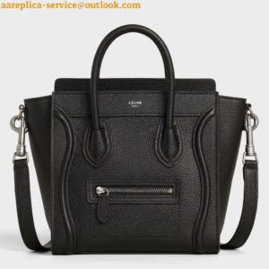 Replica Celine Nano Luggage Tote Bag In Black Drummed Calfskin