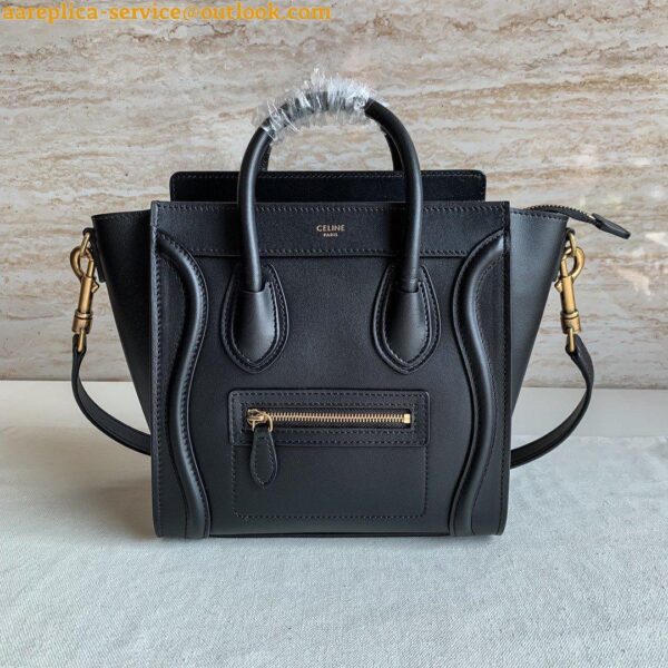 Replica Celine Nano Luggage Tote Bag In Black Smooth Calfskin 5