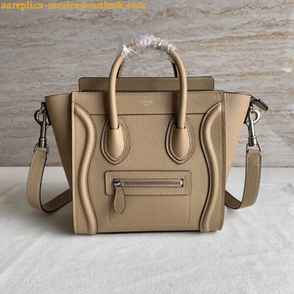 Replica Celine Nano Luggage Tote Bag In Dune Drummed Calfskin 3