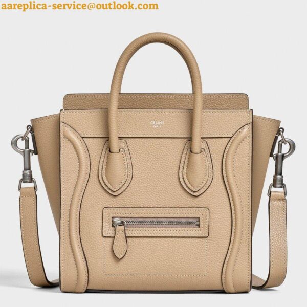 Replica Celine Nano Luggage Tote Bag In Dune Drummed Calfskin 5