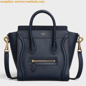 Replica Celine Nano Luggage Tote Bag In Navy Blue Drummed Calfskin