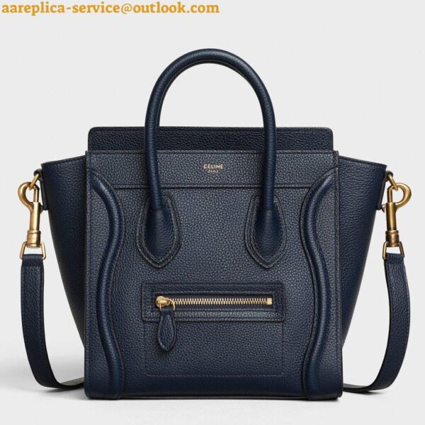 Replica Celine Nano Luggage Tote Bag In Navy Blue Drummed Calfskin 3