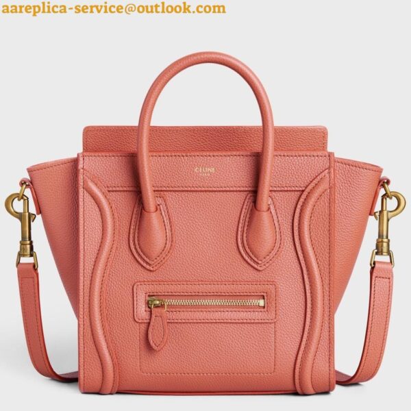 Replica Celine Nano Luggage Tote Bag In Orange Drummed Calfskin 3