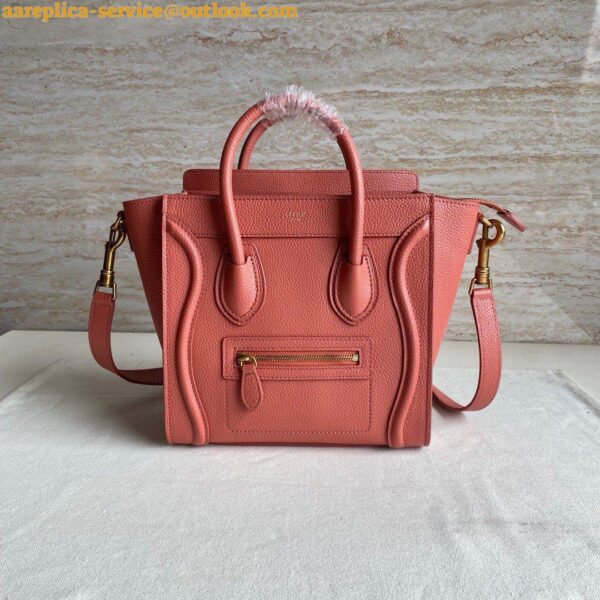 Replica Celine Nano Luggage Tote Bag In Orange Drummed Calfskin 4