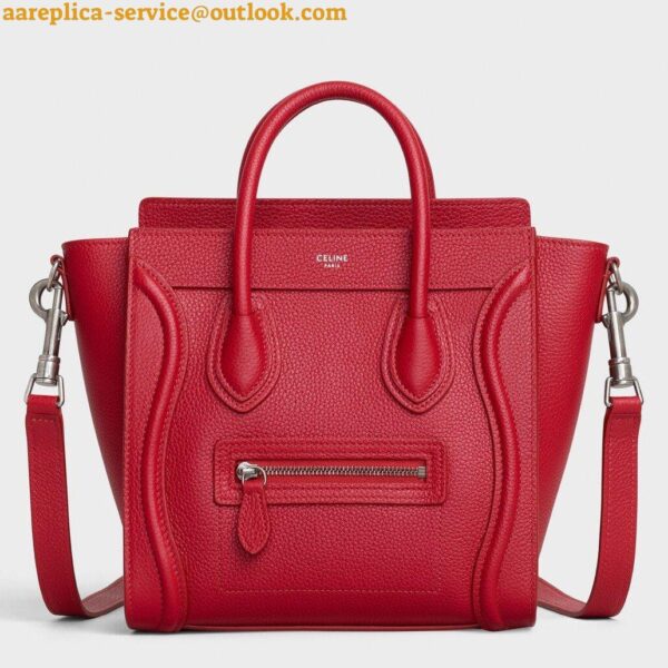 Replica Celine Nano Luggage Tote Bag In Red Drummed Calfskin 3