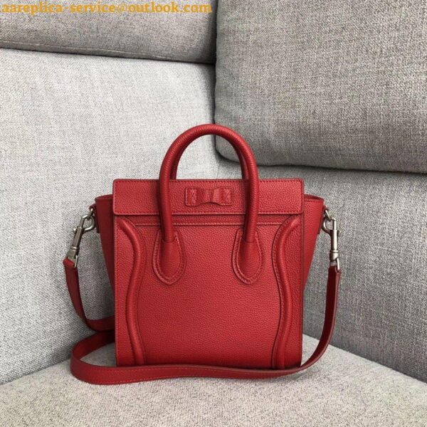 Replica Celine Nano Luggage Tote Bag In Red Drummed Calfskin 6