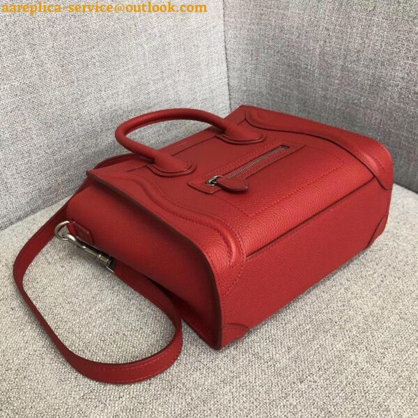 Replica Celine Nano Luggage Tote Bag In Red Drummed Calfskin 7