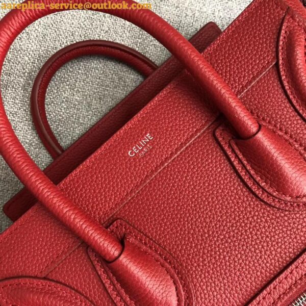 Replica Celine Nano Luggage Tote Bag In Red Drummed Calfskin 9