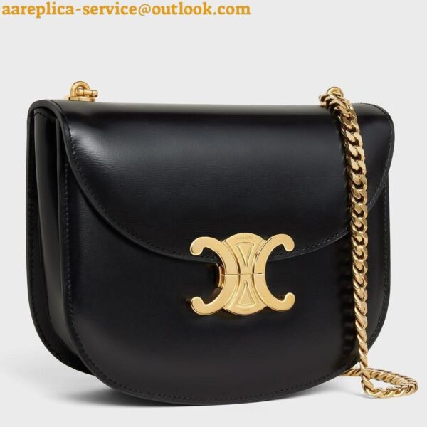 Replica Celine Besace Clea Chain Bag in Black Shiny Calfskin 3