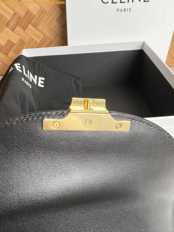 Replica Celine Besace Clea Chain Bag in Black Shiny Calfskin 9